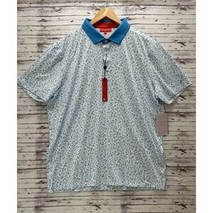Redvanly Polo Shirt Men's Size XL White Blue Floral Golf Performance Stretch